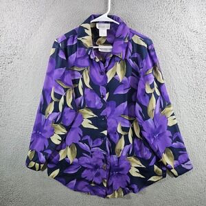 Susan Graver Style 2pc Set Womens M Purple Floral Button Down Shirt & Tank Top